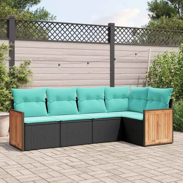 vidaXL 5-delige tuinbankset met kussens van zwart polyrotan, foto 2