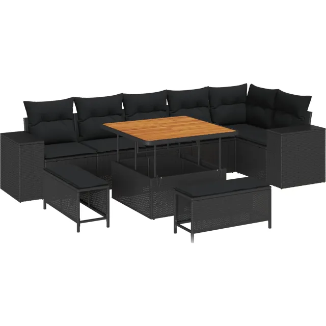 vidaXL Tuin Sofa Set 9 st Zwart poly rattan