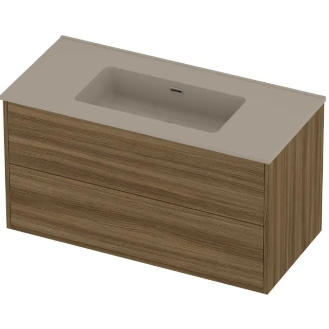 Proline Tribute Badmeubelset Porselein 2 Laden 100x46x54 cm Mat Crème Cotton Caramel Walnut Houtlook