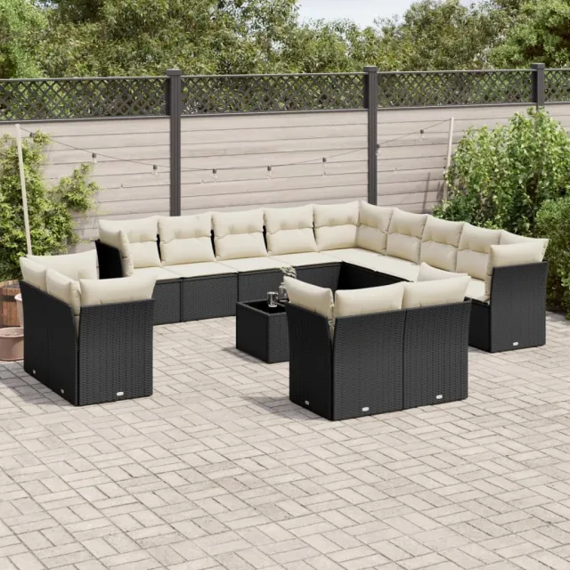 vidaXL 14-delige Loungeset met kussens poly rattan zwart, foto 2