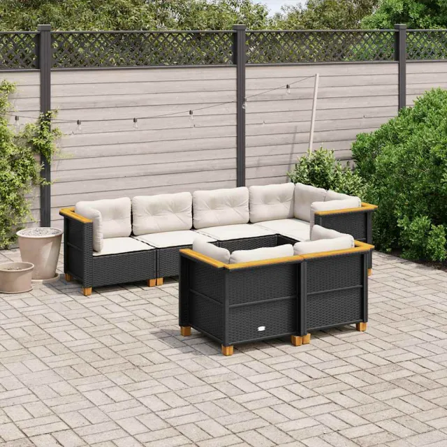 vidaXL 7-delige Loungeset met kussens poly rattan zwart, foto 2