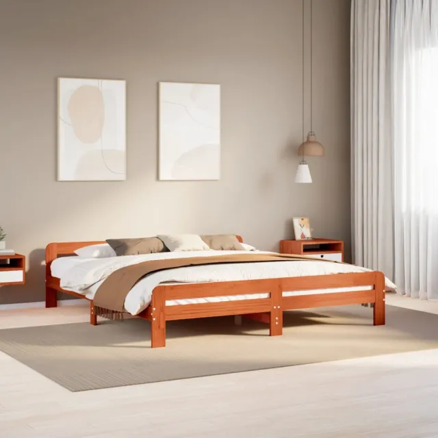 vidaXL Bedframe zonder matras massief grenenhout wasbruin 200x200 cm bruin