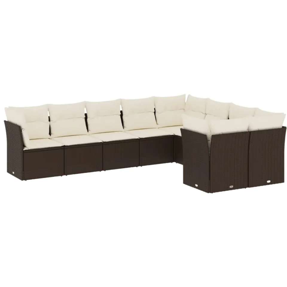 vidaXL 9-delige Loungeset met kussens poly rattan bruin, foto 3