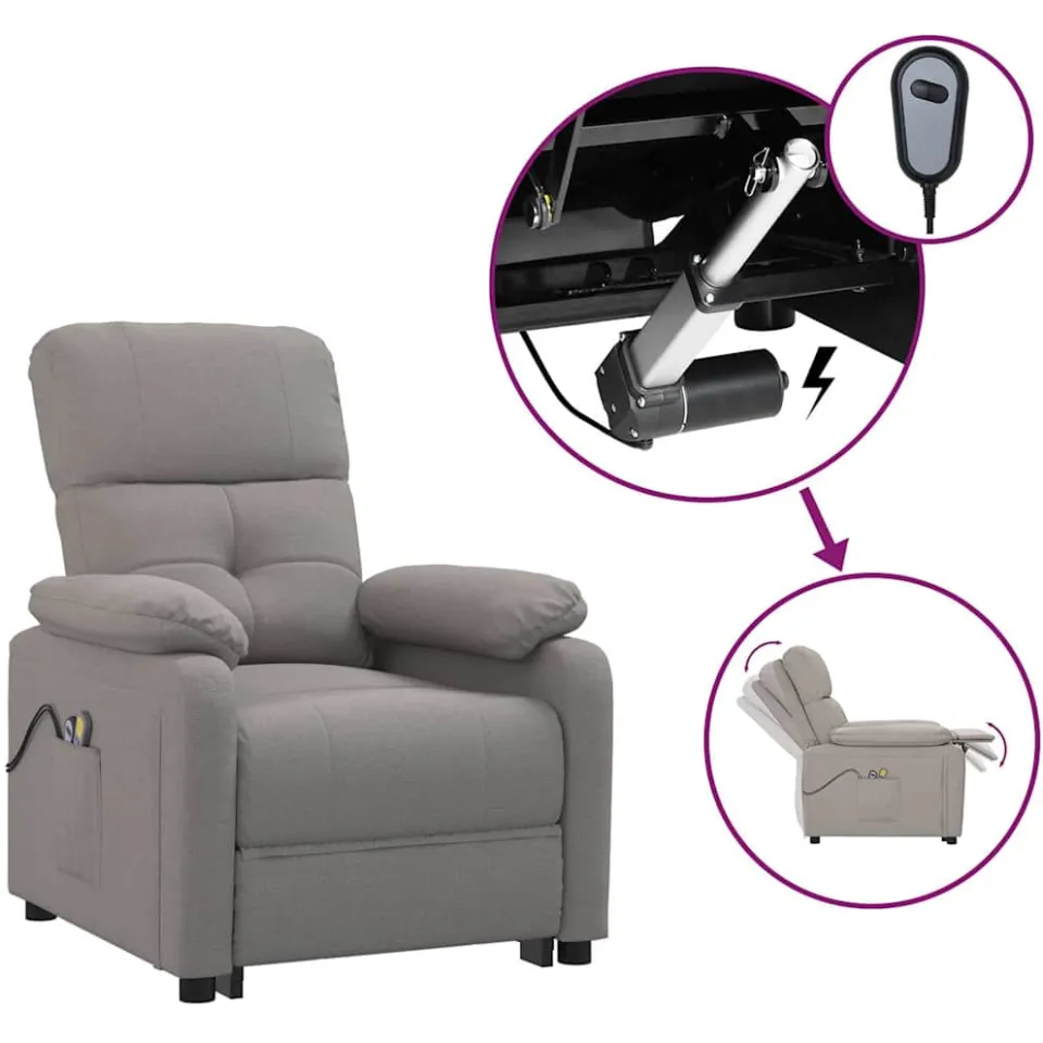 vidaXL Massagestoel elektrisch stof taupe, foto 4