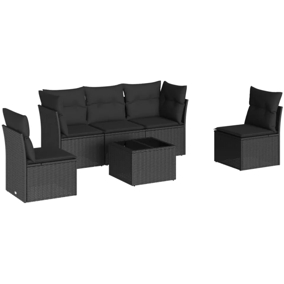 vidaXL 6-delige Loungeset met kussens poly rattan zwart
