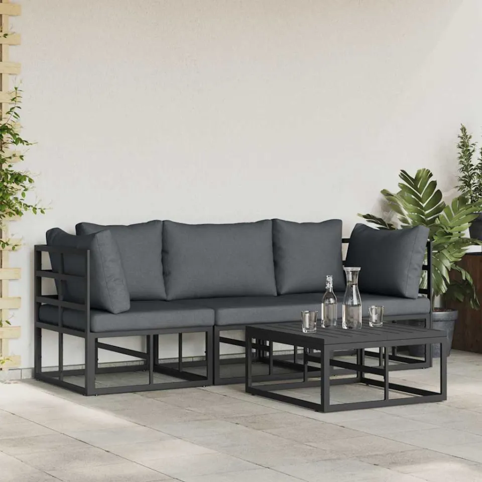 vidaXL Tuinbankenset 4 st Zwart Metaal, foto 3