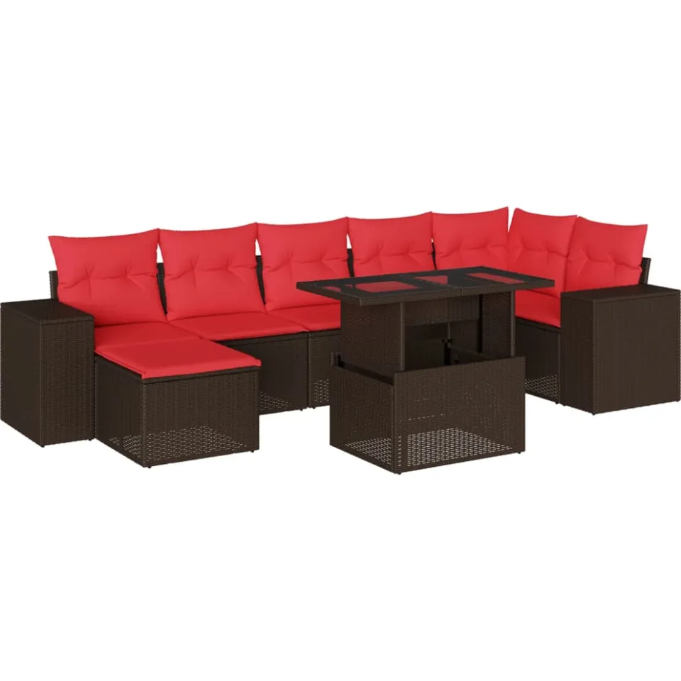 vidaXL 8-delige tuinbankset met kussens, bruin polyrotan, foto 3