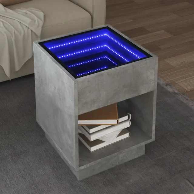 vidaXL Salontafel met Infinity LED 40x40x50 cm betongrijs grijs, foto 2