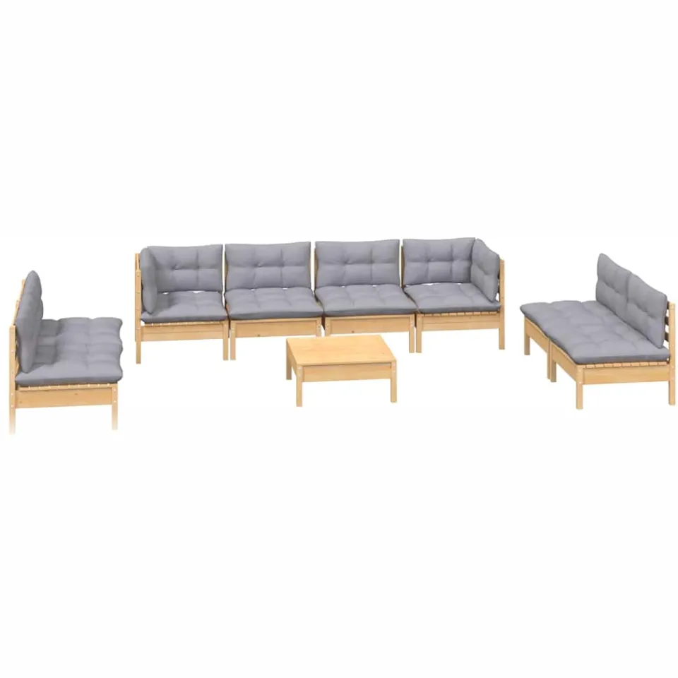 vidaXL 9-delige Loungeset met grijze kussens grenenhout Grijs