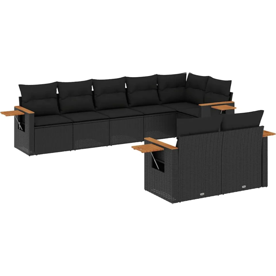 vidaXL 8-delige Loungeset met kussens poly rattan zwart, foto 3