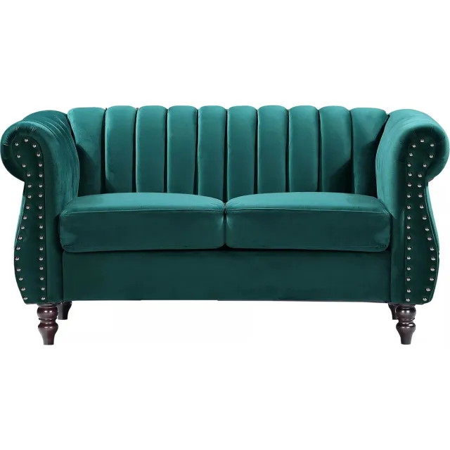 Vente-unique Tweezits-Chesterfield-bank van smaragdgroen velours TRUMBO Emerald groen