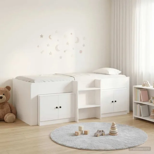 vidaXL Loft Bed Frame met Kast met opslag 3 st Wit Bewerkt hout