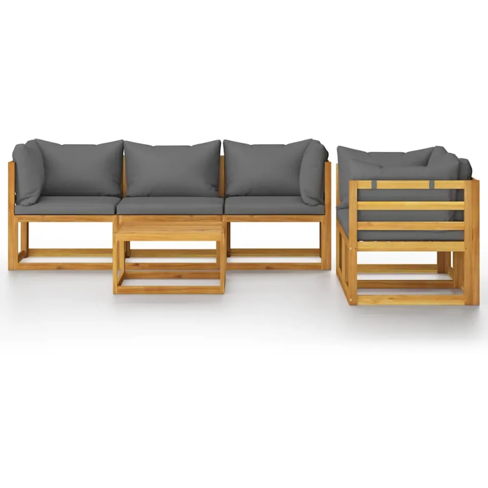 vidaXL 6-delige Loungeset met kussens massief acaciahout Grijs