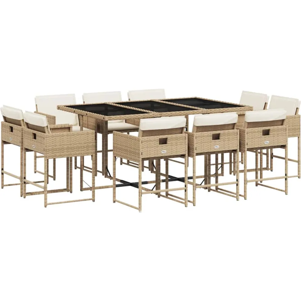 vidaXL 11-delige Tuinset met kussens poly rattan beige