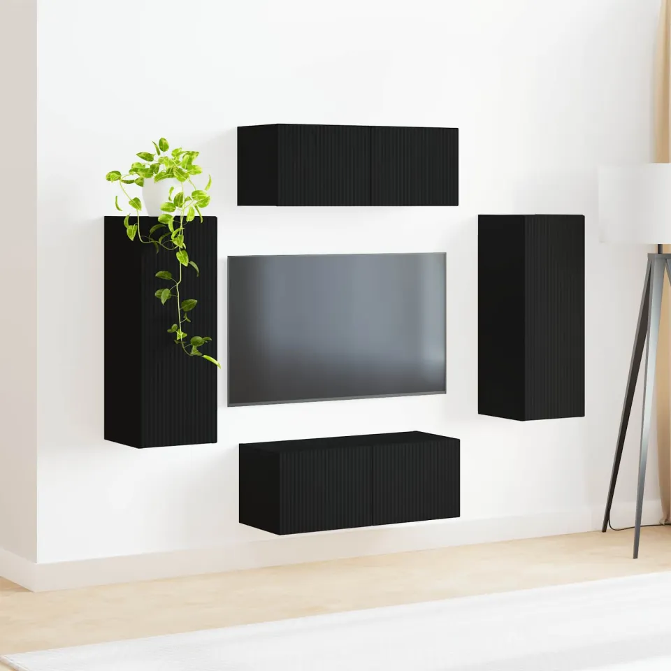vidaXL TV Wandkast Set 4 st Zwart Bewerkt hout, foto 4
