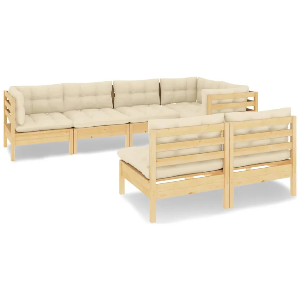 vidaXL 7-delige Loungeset met crèmekleurige kussens massief grenenhout, foto 3