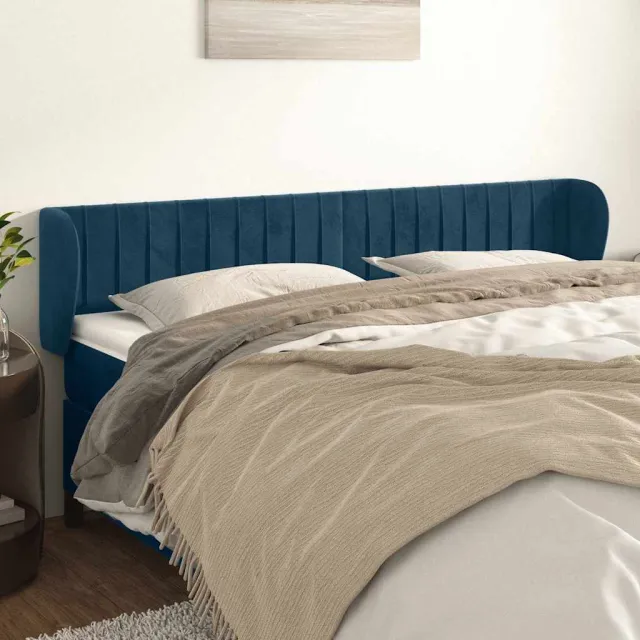 vidaXL Hoofdbord met randen 163x23x78/88 cm fluweel donkerblauw