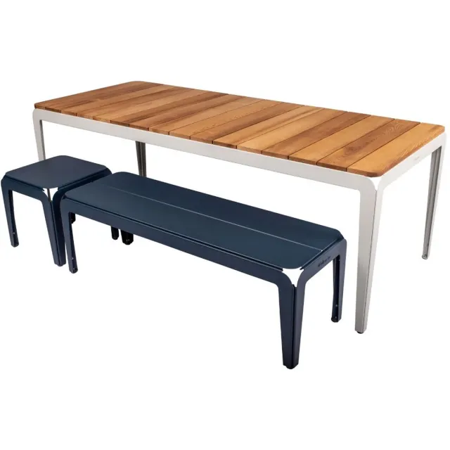 Weltevree Bended Table Wood | Duurzame Tuintafel Hout & Staal 90 x 220 cm | Eettafel Buiten Essenhout, Tuinmeubel | Tuin Tafel 8 Personen | Agaatgrijs Agaat Grijs RAL 7038