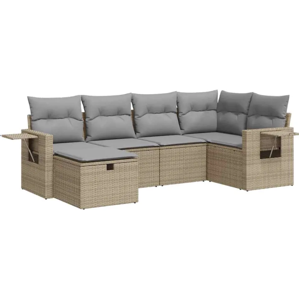 vidaXL 6-delige Loungeset met kussens poly rattan beige, foto 3