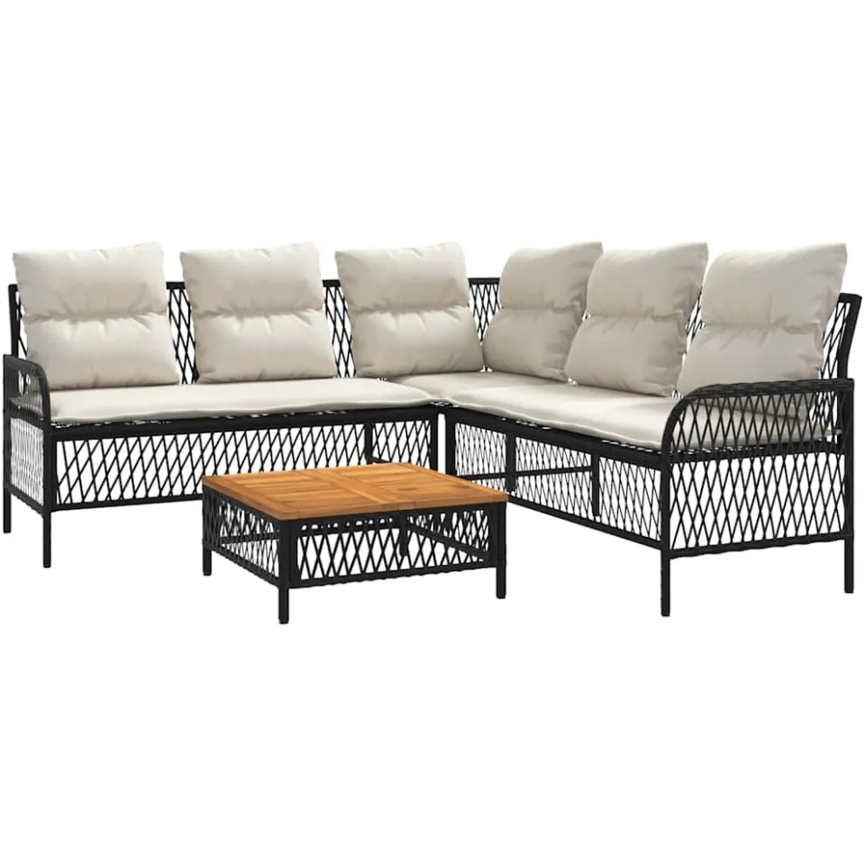 vidaXL 2-delige Loungeset met kussens poly rattan zwart