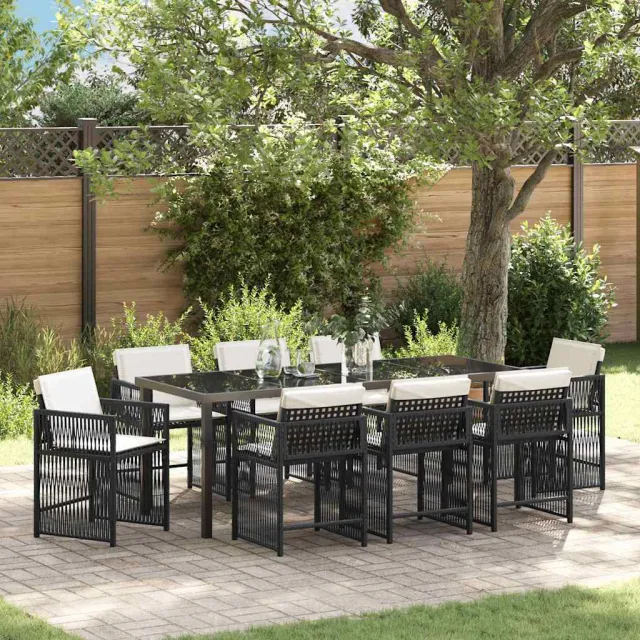 vidaXL Tuin eettafelset 9 st Zwart poly rattan, foto 2