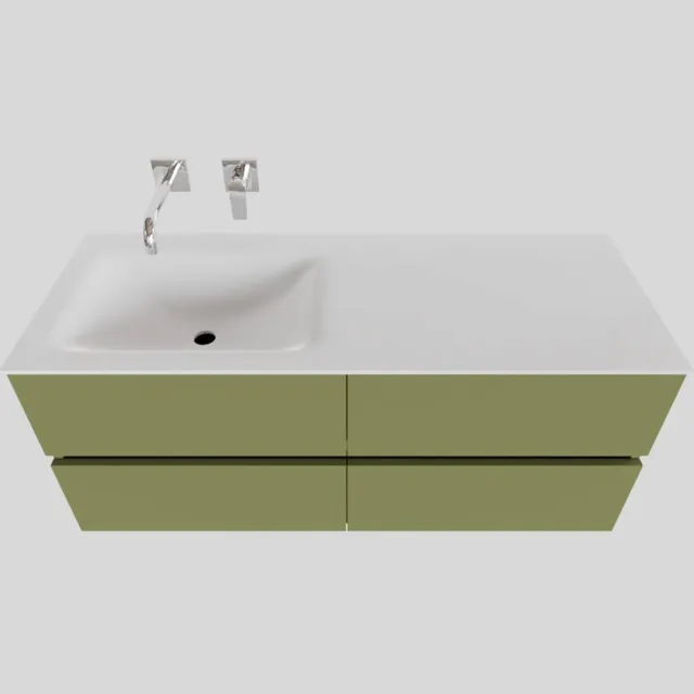 Boss & Wessing Badkamermeubel Solid Surface BWS Oslo 120x46 cm Links Mat Groen 4 Laden (0 kraangaten)