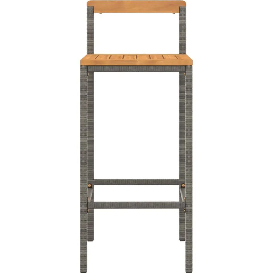 vidaXL Barkrukken 2 st poly rattan en massief acaciahout grijs, foto 4