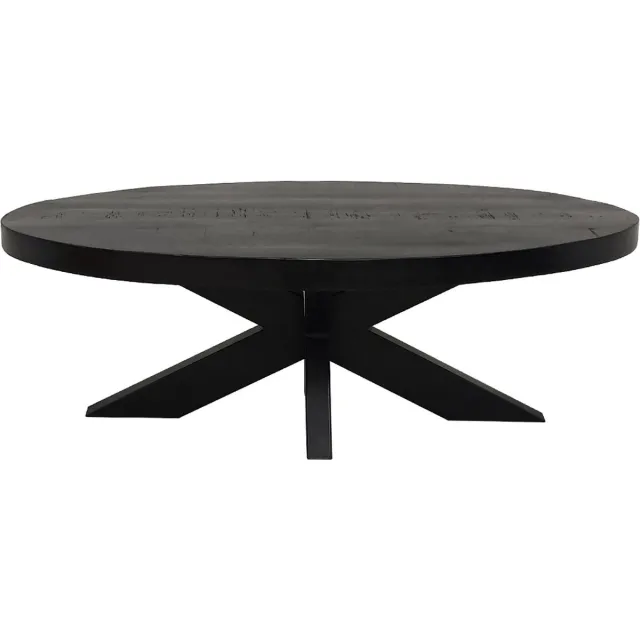The Copperbarn Salontafel ovaal mangohout zwart 100 x 55 cm kruispoot