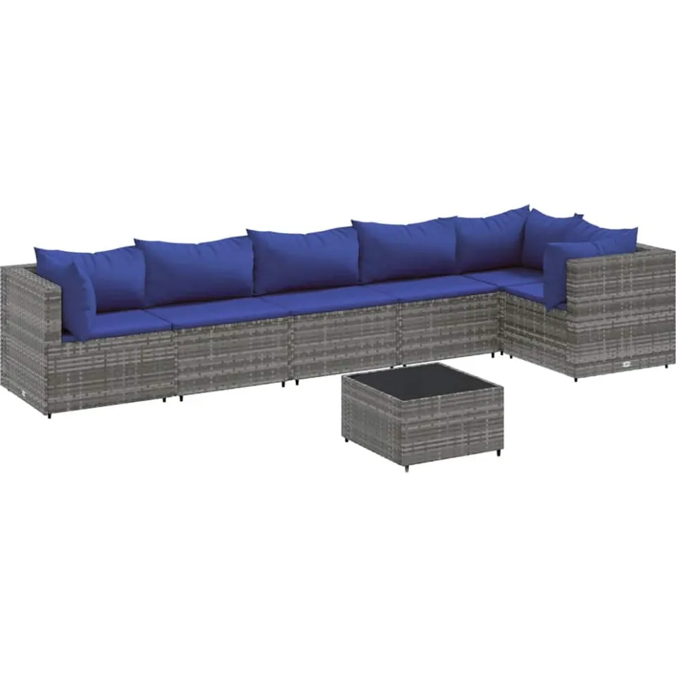 vidaXL 7-delige Loungeset met kussens poly rattan grijs