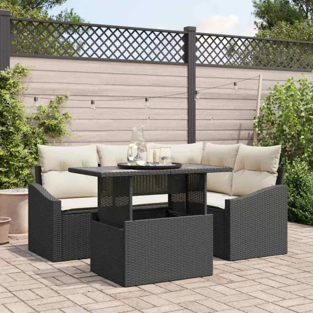 vidaXL Tuin Sofa Set 5 st Zwart en Crème poly rattan