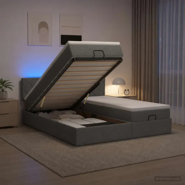 vidaXL Ottoman Bed met Matrassen en LED Donkergrijs 200 x 200 cm Stof