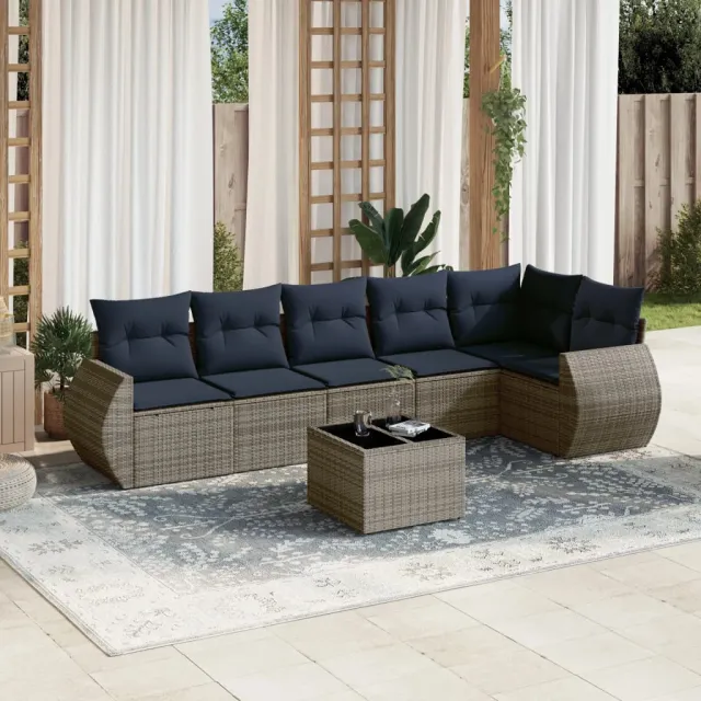 vidaXL 7-delige tuinbankset met kussens, grijs polyrotan, foto 2