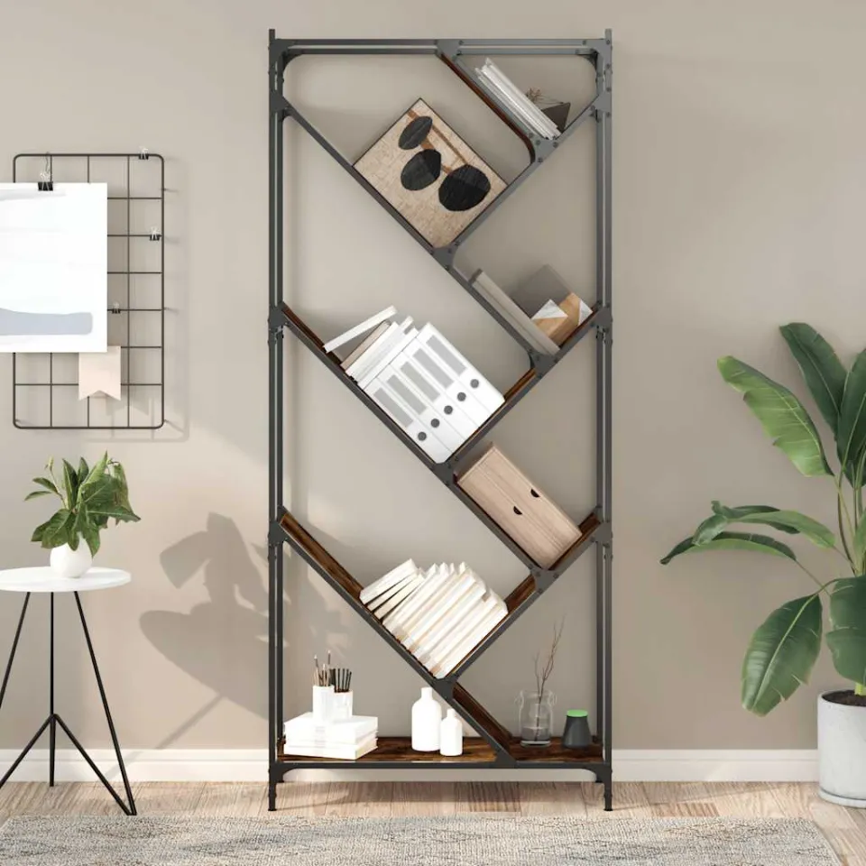 vidaXL Boekenkast 79x30x180 cm bewerkt hout en metaal gerookt eiken, foto 2