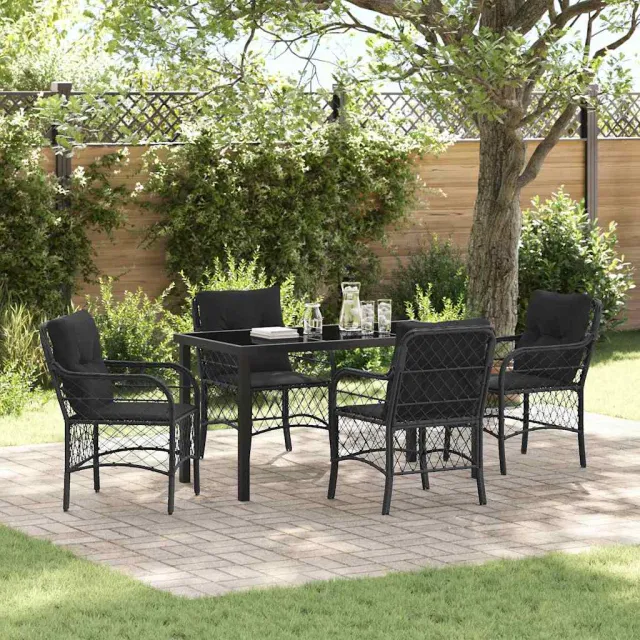 vidaXL Tuin eettafelset 5 st Zwart poly rattan