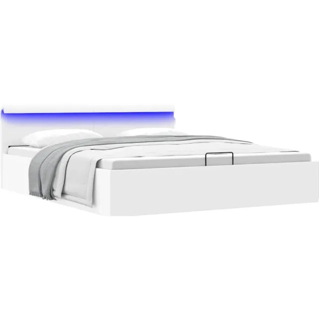 vidaXL Bedframe met opslag hydraulisch LED kunstleer wit 180x200 cm