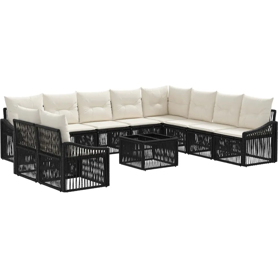 vidaXL Tuinbankenset 11 st 10-zits Zwart poly rattan, foto 3