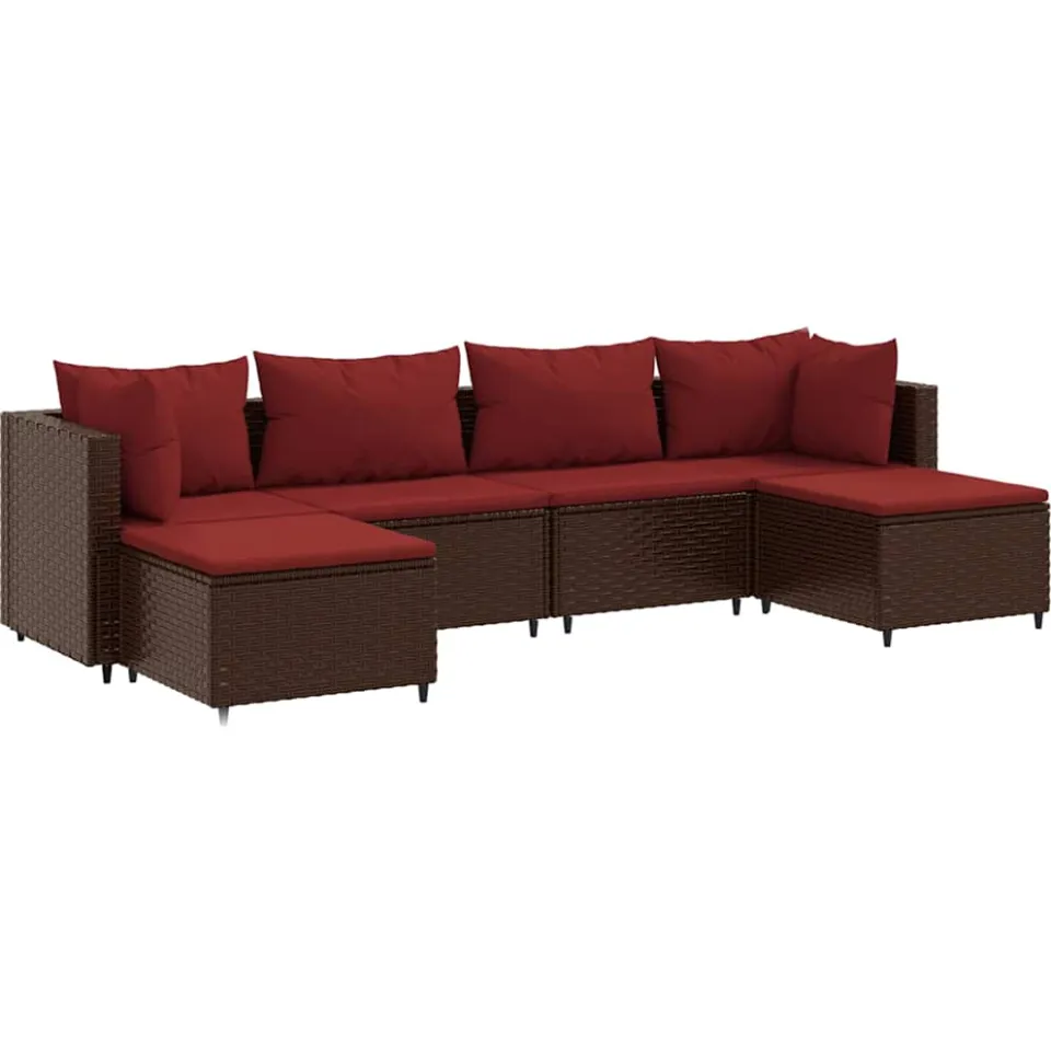 vidaXL 6-delige Loungeset met kussens poly rattan bruin, foto 3
