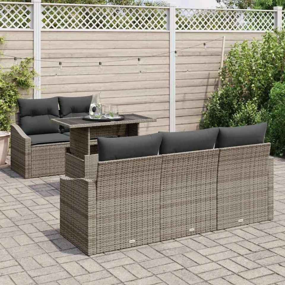 vidaXL Tuin Sofa Set 6 st Grijs poly rattan