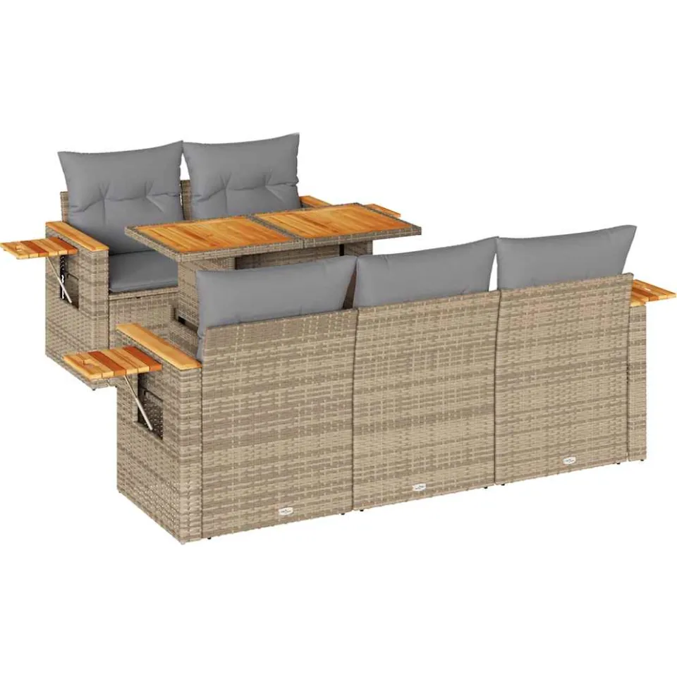 vidaXL 6-delige Loungeset met kussens poly rattan acacia beige, foto 3