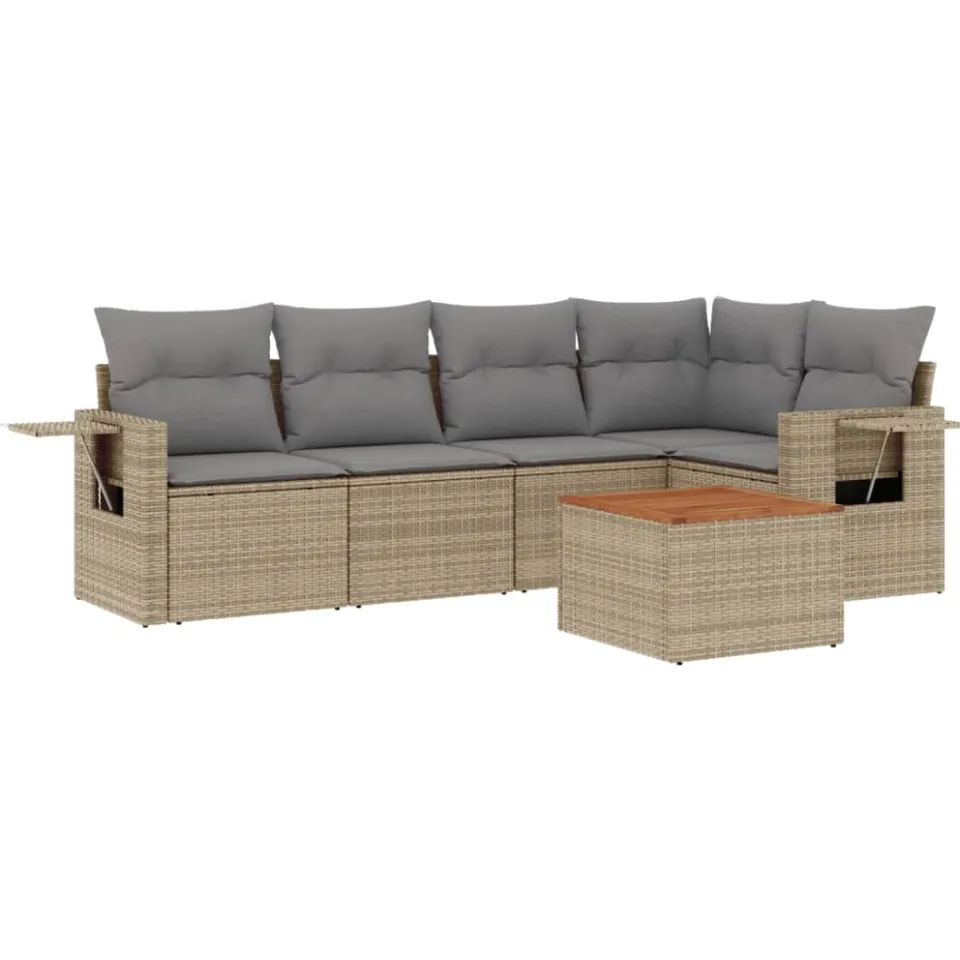 vidaXL 6-delige Loungeset met kussens poly rattan gemengd beige
