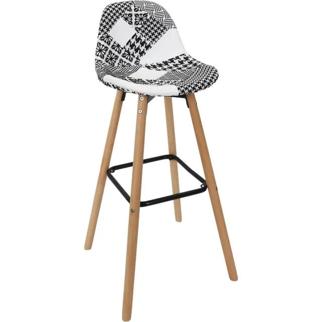 Home Deco Patchwork barkruk - grijs - zwart - hoogte 92,5 cm