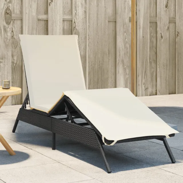 vidaXL Ligbed met kussen poly rattan zwart