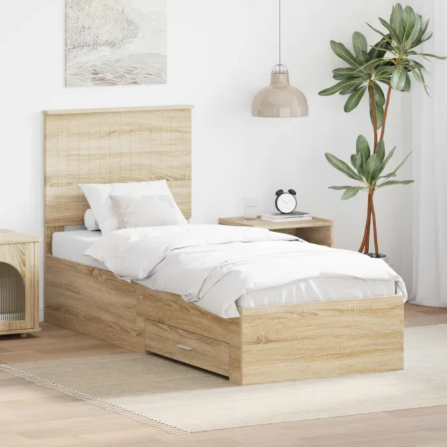 vidaXL Bedframe Sonoma Eiken en Zilver 70 x 190 cm Bewerkt hout Bruin