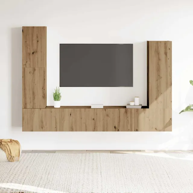 vidaXL 4-delig Tv-meubelset wandmontage bewerkt hout artisanaal eiken Bruin