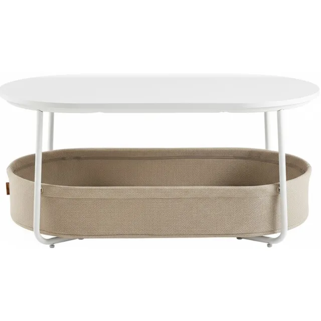 Vasagle Salontafel - Bijzettafel - Met Stoffen Mand - Bijzettafel met Opbergruimte - Modern Design voor Woonkamer Wit-Bruin
