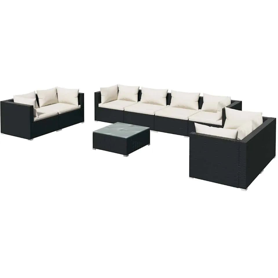 vidaXL 9-delige Loungeset met kussens poly rattan zwart