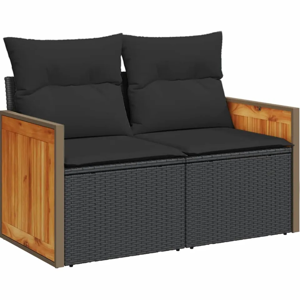 vidaXL 6-delige Loungeset met kussens poly rattan zwart