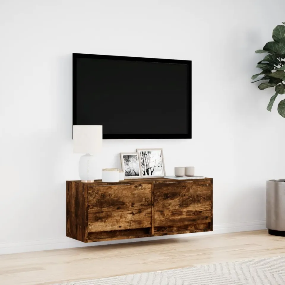 vidaXL Tv-wandmeubel met LED-verlichting 100x31x35 cm gerookt eiken, foto 2