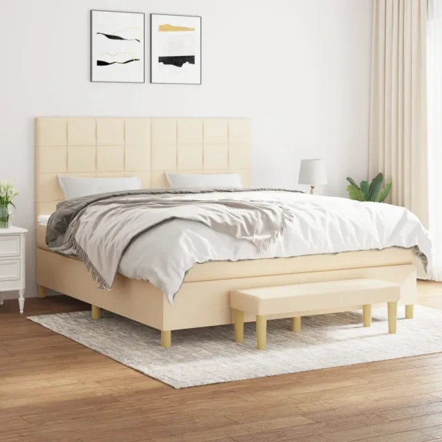 vidaXL Boxspring met matras stof crèmekleurig 180x200 cm