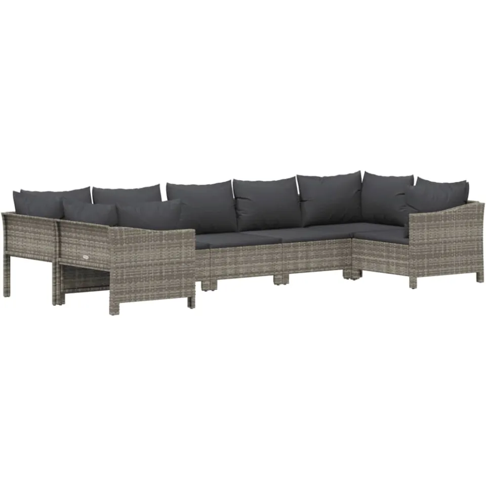 vidaXL 7-delige Loungeset met kussens poly rattan grijs